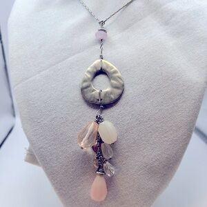 Lia Sophia Silver chain with soft pink and white toned gems